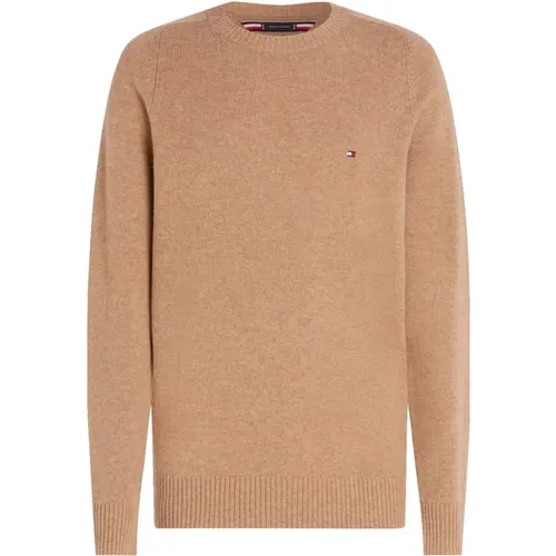 Beiger Pullover Lambswool Rundhalsausschnitt , Herren, Größe: XL - Tommy Hilfiger - Modalova