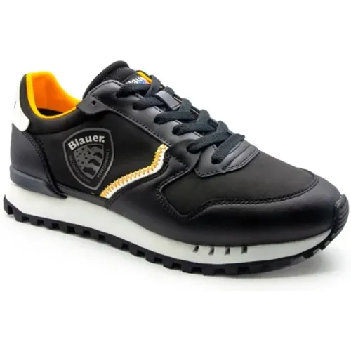 Schwarze und Orangefarbene Ledersneakers S4Dixon02 , Herren, Größe: 40 EU - Blauer - Modalova