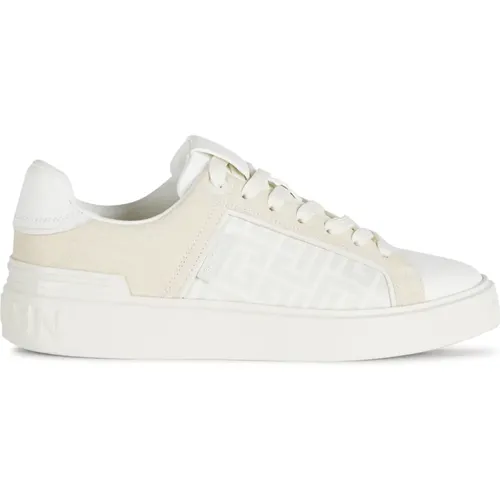 B-Court Monogramm Nylon- und Ledersneaker , Damen, Größe: 37 EU - Balmain - Modalova