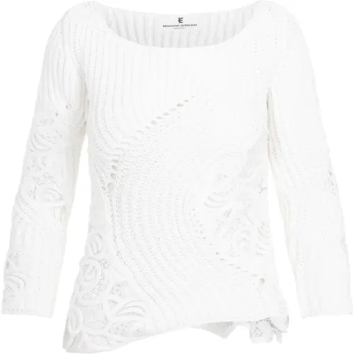 Cotton Sweater with Lace Inserts , female, Sizes: S - Ermanno Scervino - Modalova