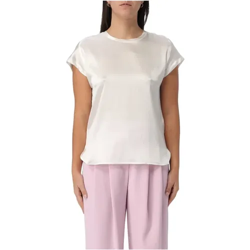 Weiße Satin Stretch Kurzarmhemd , Damen, Größe: XS - pinko - Modalova