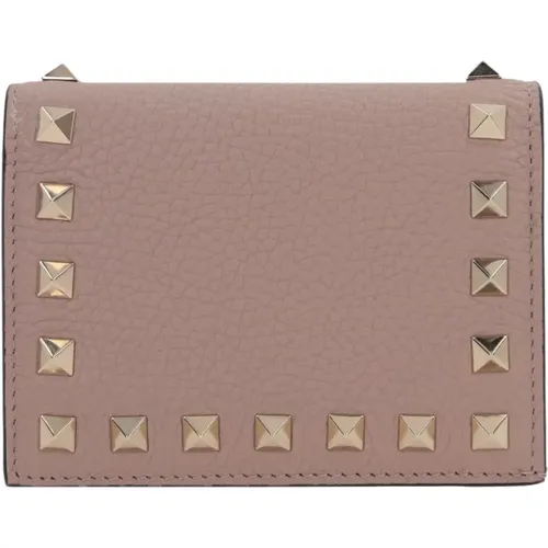Studded Leather Wallet in Blush Pink , female, Sizes: ONE SIZE - Valentino Garavani - Modalova