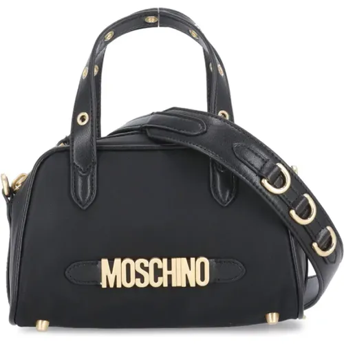 Schwarze Leder-Schultertasche mit Metall-Logo , Damen, Größe: ONE Size - Moschino - Modalova