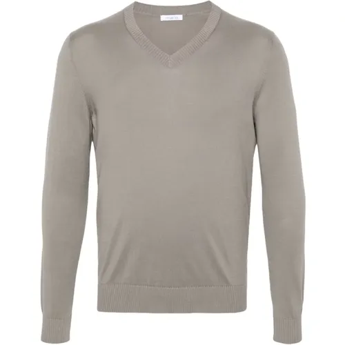 Dunkel Sand V-Ausschnitt Pullover,V-neck Knitwear,Soft Stone V-Neck Sweater,V-Neck-Strickwege - Malo - Modalova