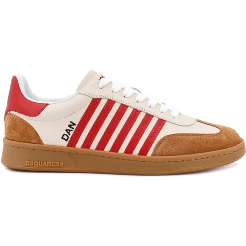 Beige Leather Sneakers Lace-up Rubber Sole , male, Sizes: 10 UK, 11 UK, 8 UK, 7 UK, 9 UK - Dsquared2 - Modalova