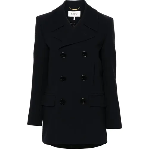 Navy Wool Double-Breasted Coat , female, Sizes: M, S - Chloé - Modalova