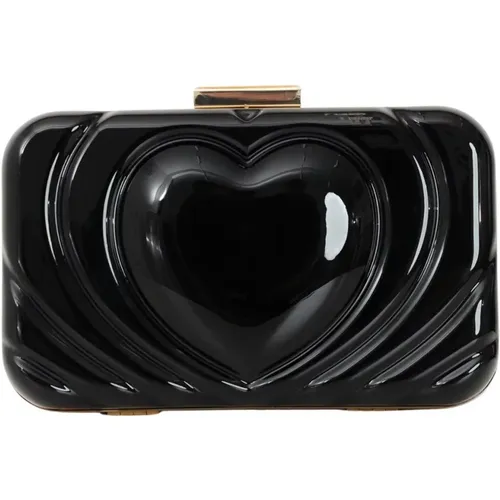 Schwarze Clutch mit geprägtem Herzmuster - Love Moschino - Modalova