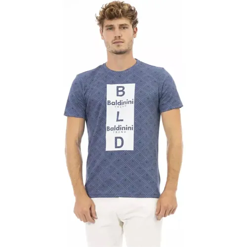 Blau Baumwoll T-Shirt mit Frontdruck , Herren, Größe: L - Baldinini - Modalova