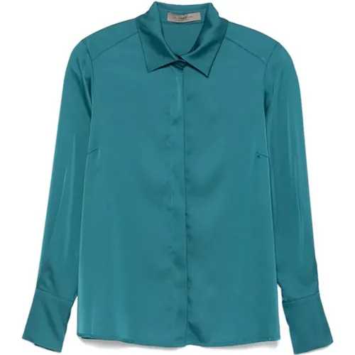 Teal Satin Shirt with Classic Collar , female, Sizes: S, M - D.Exterior - Modalova