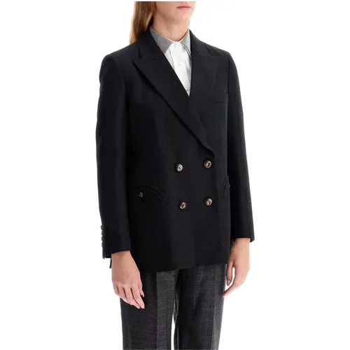 Double-Breasted Wool Blazer with Gold Buttons , female, Sizes: S - Blazé Milano - Modalova