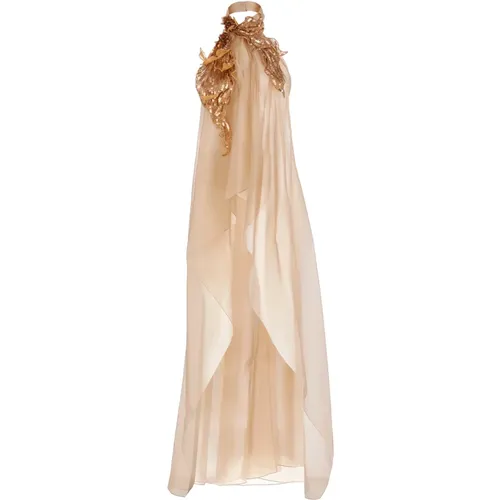 Golden Silk Top with Sequins Detail , female, Sizes: S - alberta ferretti - Modalova