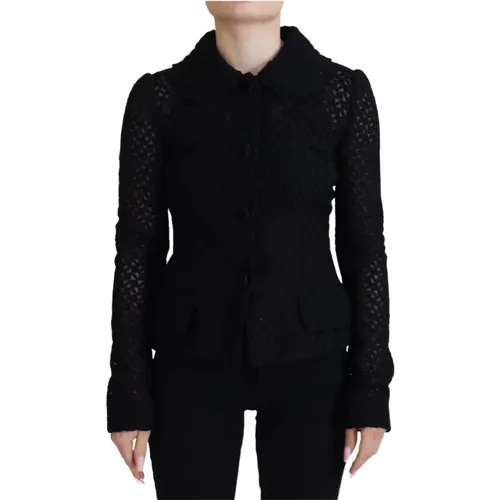 Elegante Schwarze Wollmischung Button Down Jacke - Dolce & Gabbana - Modalova