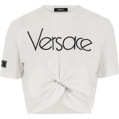 Baumwoll-T-Shirt mit Logo-Print - Versace - Modalova