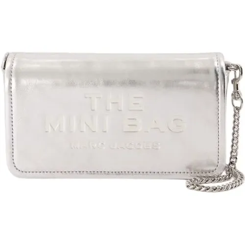 Silver Calfskin Mini Bag with Flap , female, Sizes: ONE SIZE - Marc Jacobs - Modalova