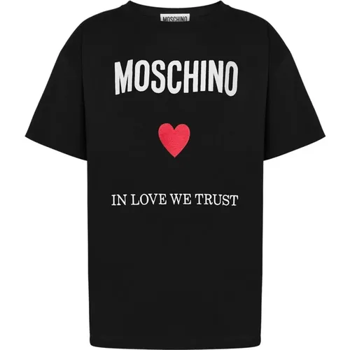 Bio-Baumwoll-T-Shirt mit Logo-Stickerei , Damen, Größe: S - Moschino - Modalova