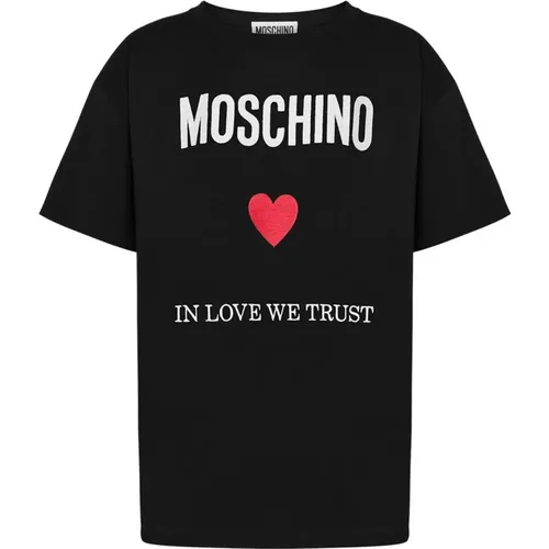Bio-Baumwoll-T-Shirt mit Logo-Stickerei , Damen, Größe: XS - Moschino - Modalova
