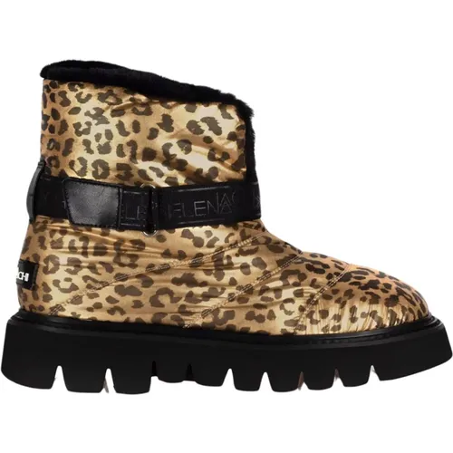 Goldener Animal Print Laminat Stiefel , Damen, Größe: 38 EU - Elena Iachi - Modalova