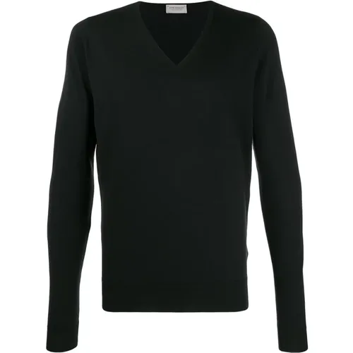 Schwarzer V-Ausschnitt Pullover , Herren, Größe: M - John Smedley - Modalova