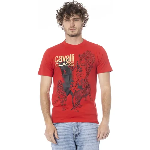 Einfaches T-Shirt mit Logoaufdruck , Herren, Größe: L - Cavalli Class - Modalova