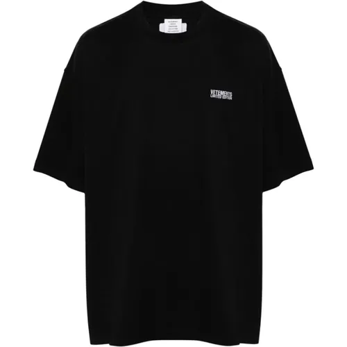 Schwarzes T-Shirt mit gesticktem Logo - Vetements - Modalova