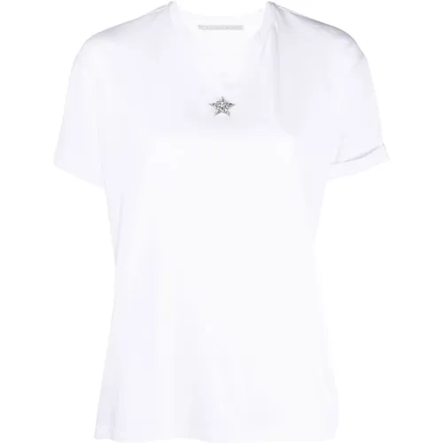 Donna Baumwoll Weißes T-Shirt mit Stern Juwel Applikation , Damen, Größe: S - Stella Mccartney - Modalova