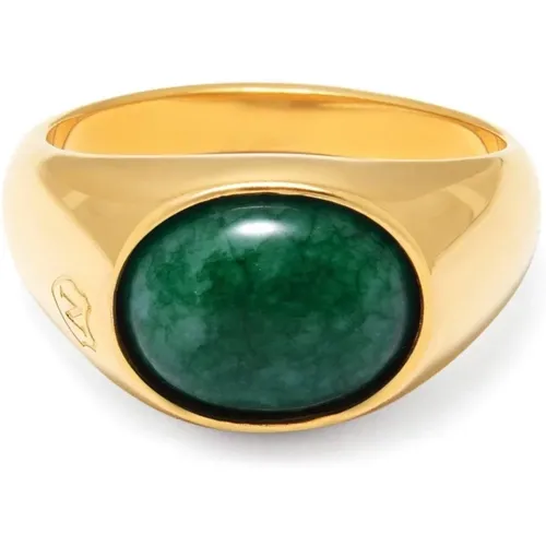 Gold Oval Signet Ring with Green Jade - Nialaya - Modalova