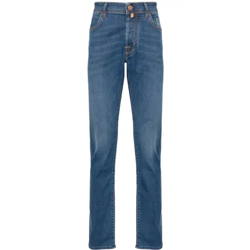 Blaue Denim-Jeans mit verblasstem Effekt und besticktem Logo , Herren, Größe: W38 - Jacob Cohën - Modalova