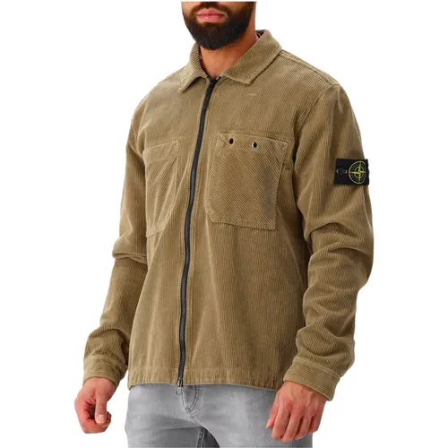 Braunes Overshirt mit Reißverschluss und Taschen , Herren, Größe: M - Stone Island - Modalova