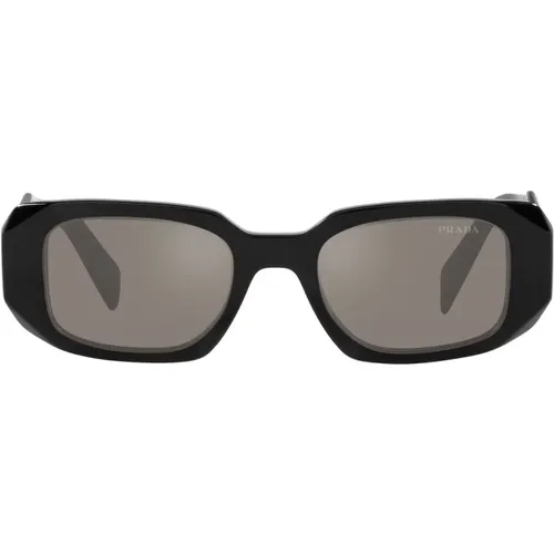 Rechteckige Sonnenbrille mit schwarzem Rahmen und grauen Multilayer-Gläsern - Prada - Modalova