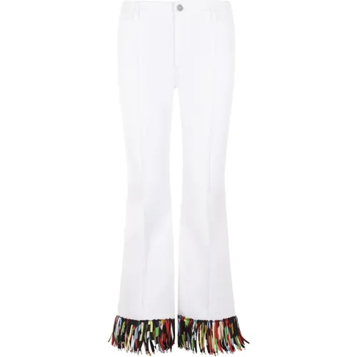 Weiße Straight Leg Jeans mit mehrfarbigem Marmorprint und Fransen - EMILIO PUCCI - Modalova