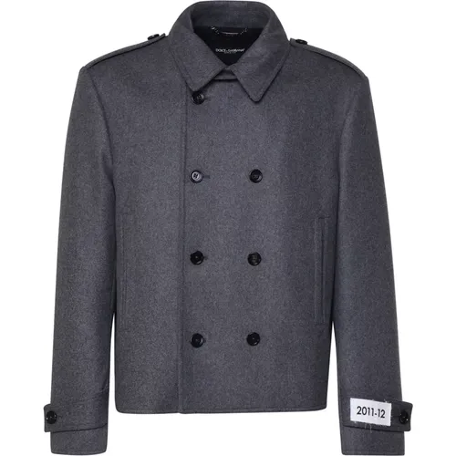 Grauer Woll-Kaschmir-Caban-Mantel,Grauer Zweireihiger Pea Coat Mantel,Graue Peacoat Zweireihige Mäntel - Dolce & Gabbana - Modalova