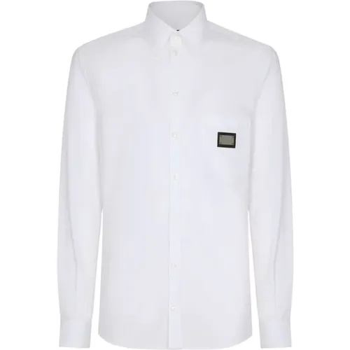 Weiße Hemden mit Metalllogo , Herren, Größe: 2XL - Dolce & Gabbana - Modalova