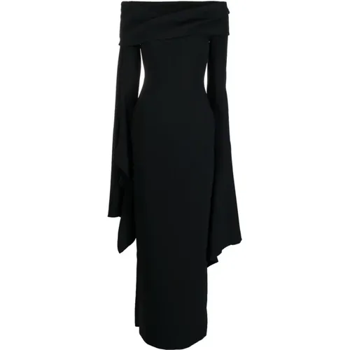 Schwarzes Off-Shoulder Abendkleid , Damen, Größe: 2XS - Solace London - Modalova