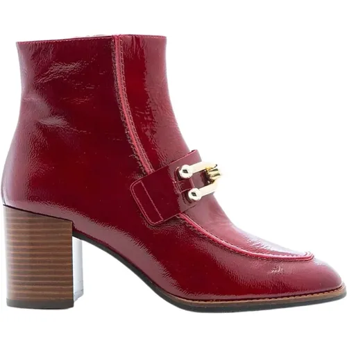 Roter Lackleder Chelsea Boot , Damen, Größe: 37 1/2 EU - Pertini - Modalova