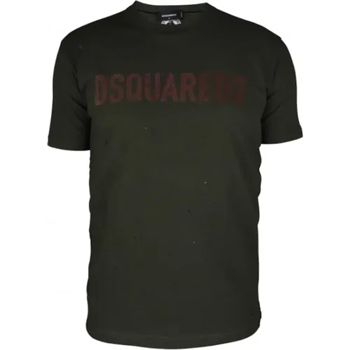 Khaki Grünes Baumwoll T-Shirt , Herren, Größe: 2XL - Dsquared2 - Modalova