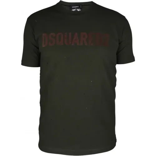 Khaki Grünes Baumwoll T-Shirt , Herren, Größe: L - Dsquared2 - Modalova