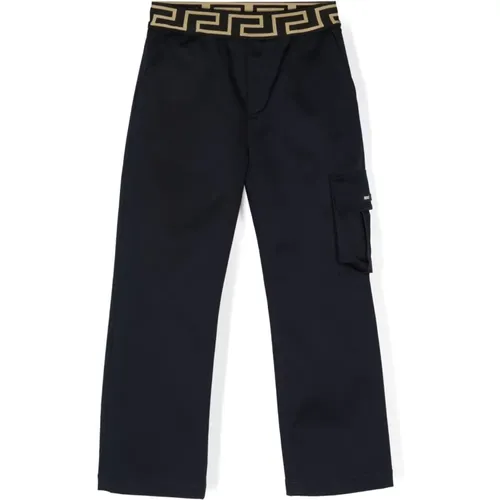 Trousers,Marineblaue Baumwollgabardine-Jungenhose - Versace - Modalova