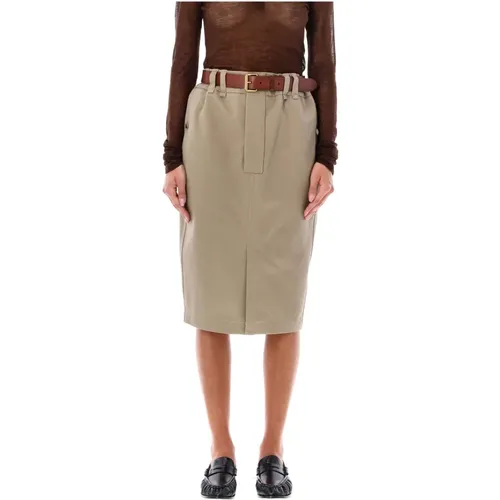 Cotton Pencil Skirt Jupe Saharienne , female, Sizes: M - Saint Laurent - Modalova