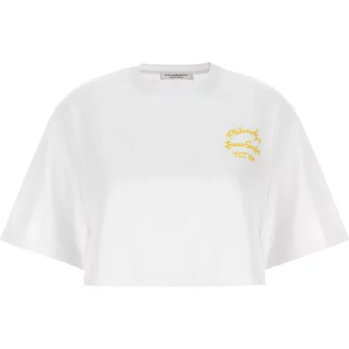 Weiße Baumwoll-T-Shirt mit Logo-Print , Damen, Größe: S - Philosophy di Lorenzo Serafini - Modalova