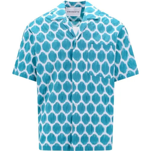 Stilvolles Blaues Baumwollhemd mit All-Over-Print , Herren, Größe: S - Amaránto - Modalova