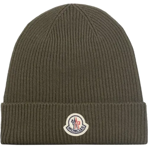 Archieve Logo Wool Beanie colour: Khak , male, Sizes: ONE SIZE - Moncler - Modalova