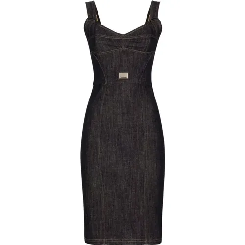 Schwarzes Denim Stretch-Kleid mit offenem Rücken - Dolce & Gabbana - Modalova