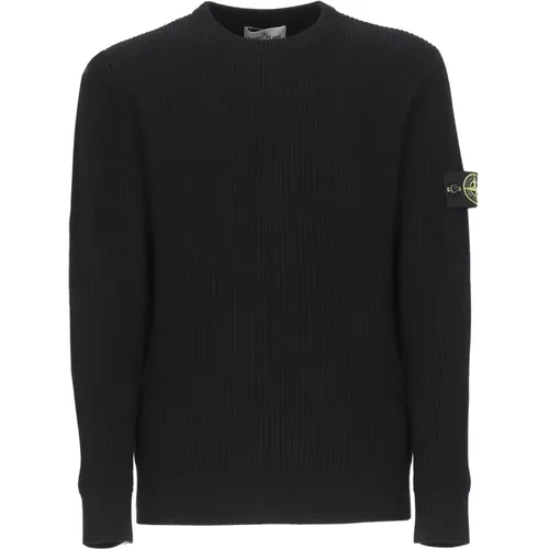 Schwarzer Wollpullover Rundhalsausschnitt Langarm , Herren, Größe: XL - Stone Island - Modalova