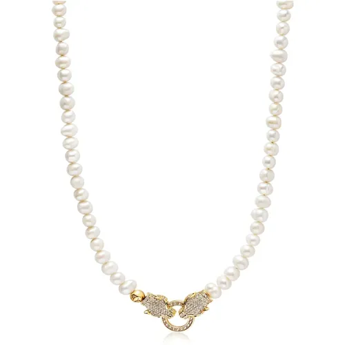 Pearl Choker with Double Panther Head in Gold , male, Sizes: ONE SIZE - Nialaya - Modalova