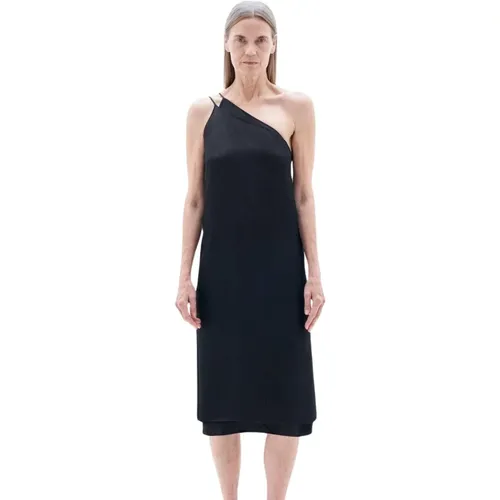 Schwarzes Asymmetrisches Seersucker-Kleid , Damen, Größe: L - Filippa K - Modalova