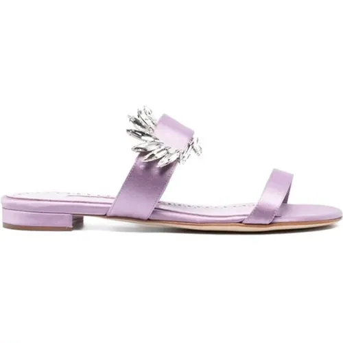 Lilac Silk Sneakers with Crystal Embellishment , female, Sizes: 3 UK, 4 1/2 UK - Manolo Blahnik - Modalova