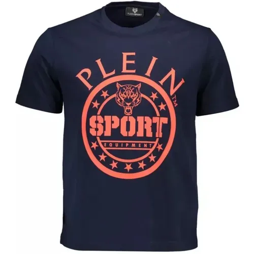 Blaues Baumwoll-T-Shirt mit Signatur-Details - Plein Sport - Modalova