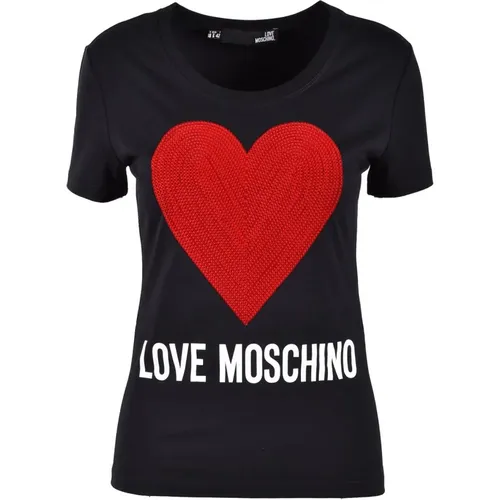 Weiße T-Shirt aus der Collection , Damen, Größe: S - Love Moschino - Modalova