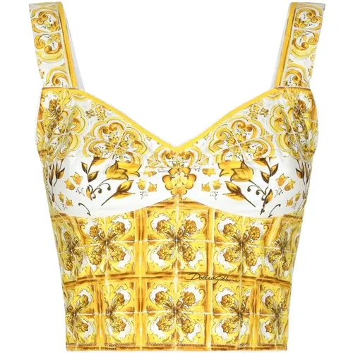 Majolica Print Corset Top , female, Sizes: M, S, 2XS, XS - Dolce & Gabbana - Modalova