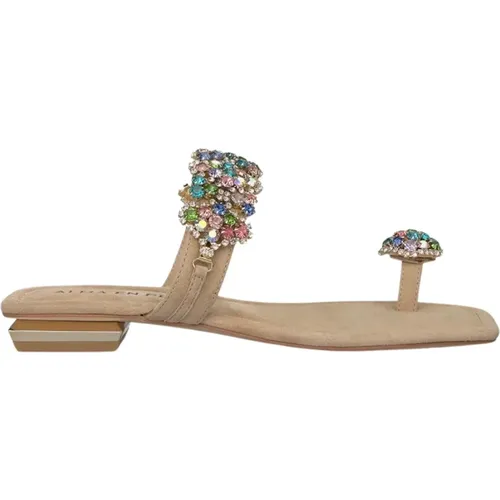 Rhinestone Toe Flat Sandal , Damen, Größe: 37 EU - Alma en Pena - Modalova